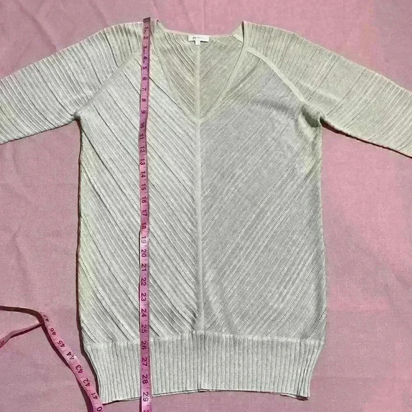 Escada Shimmer Metallic V Neck Half Sleeve Top Blouse Ribbed Semi Sheer Striped - Picture 6 of 11